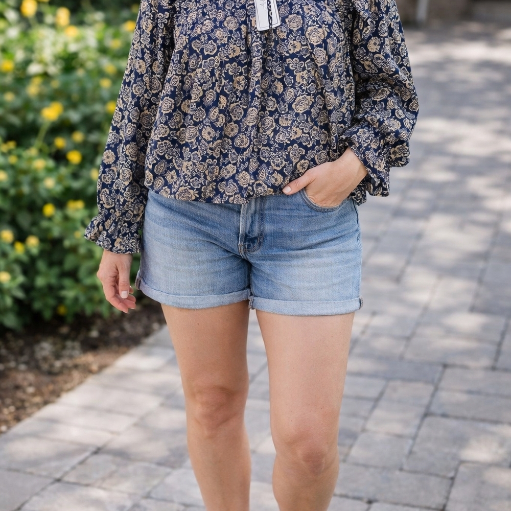 &merci Floral Print Peasant Blouse - Navy / Cream